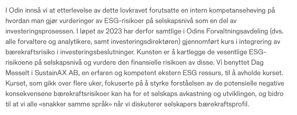 Odin Forvaltning Fonder ESG risk integration sustainAX